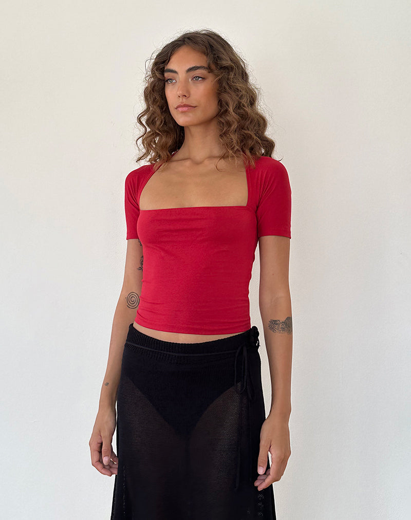 Image of Requa Short Sleeve Square Neck Top in Adrenaline Red