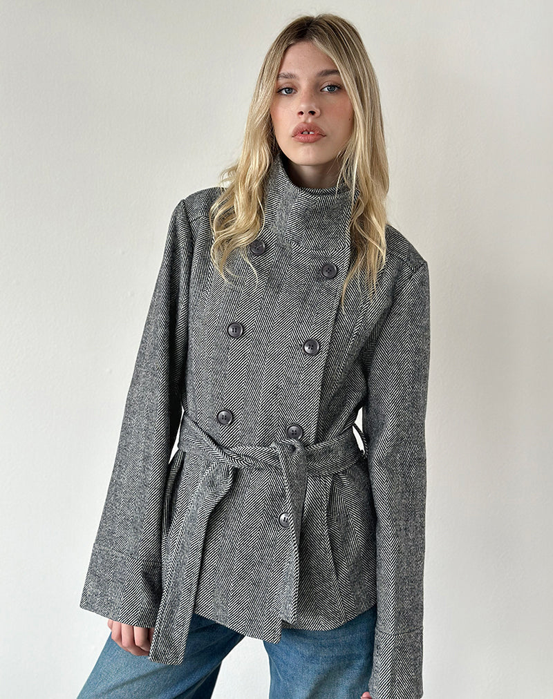 Image of Resari Double Breasted Coat in Tweed Black and White