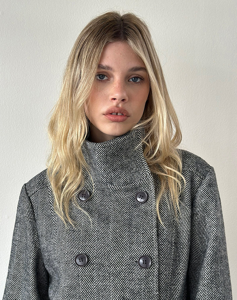 Image of Resari Double Breasted Coat in Tweed Black and White