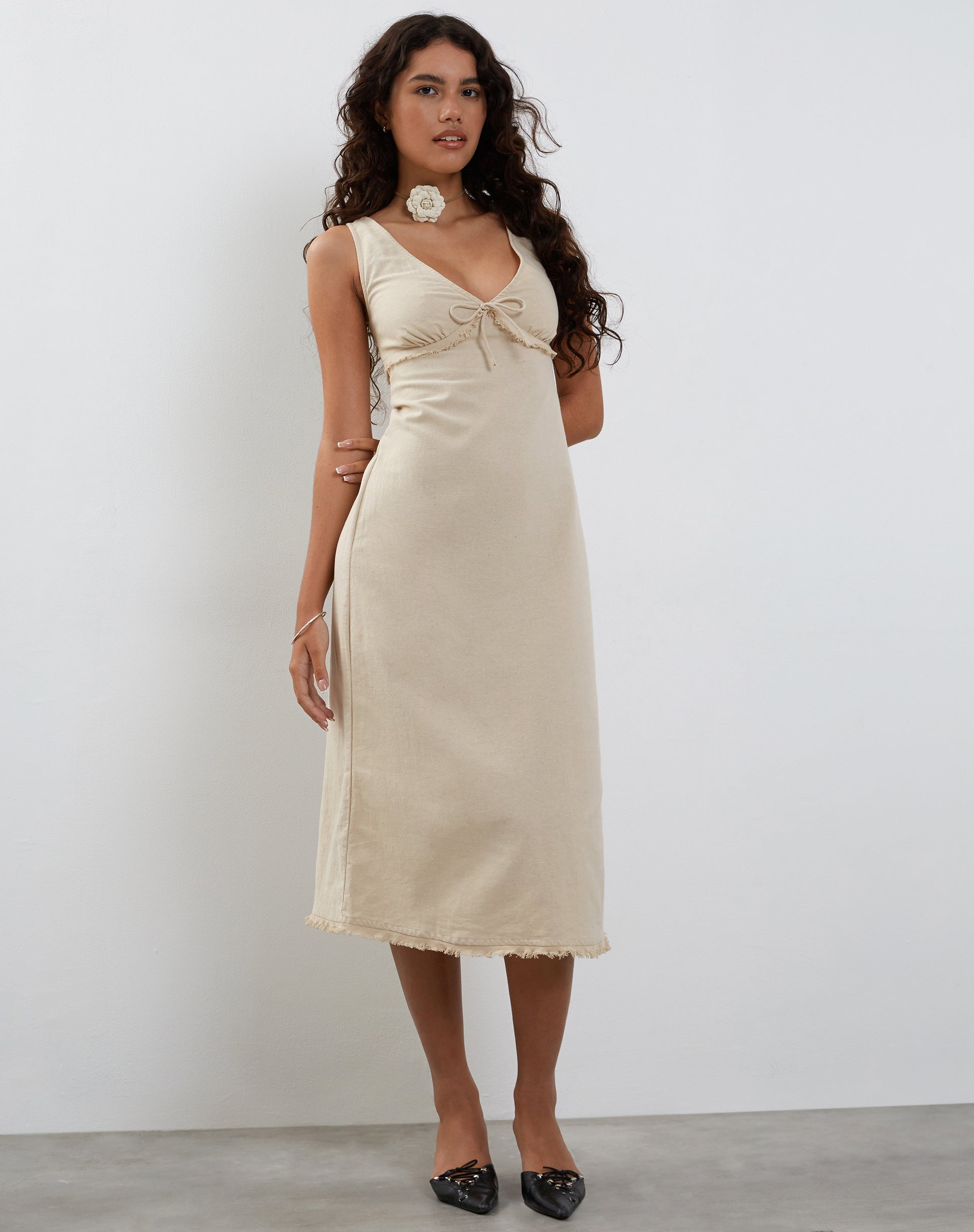 Image of Antari Midi Dress in Ecru Linen