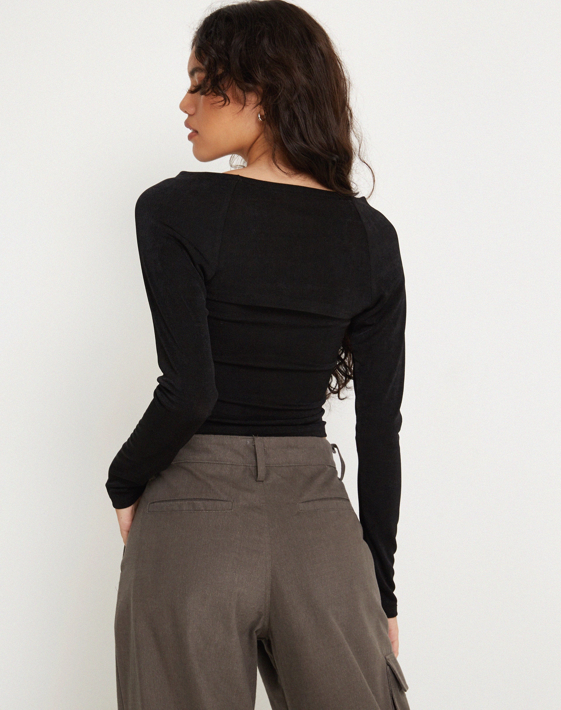 image of Ceriya Long Sleeve Top in Black