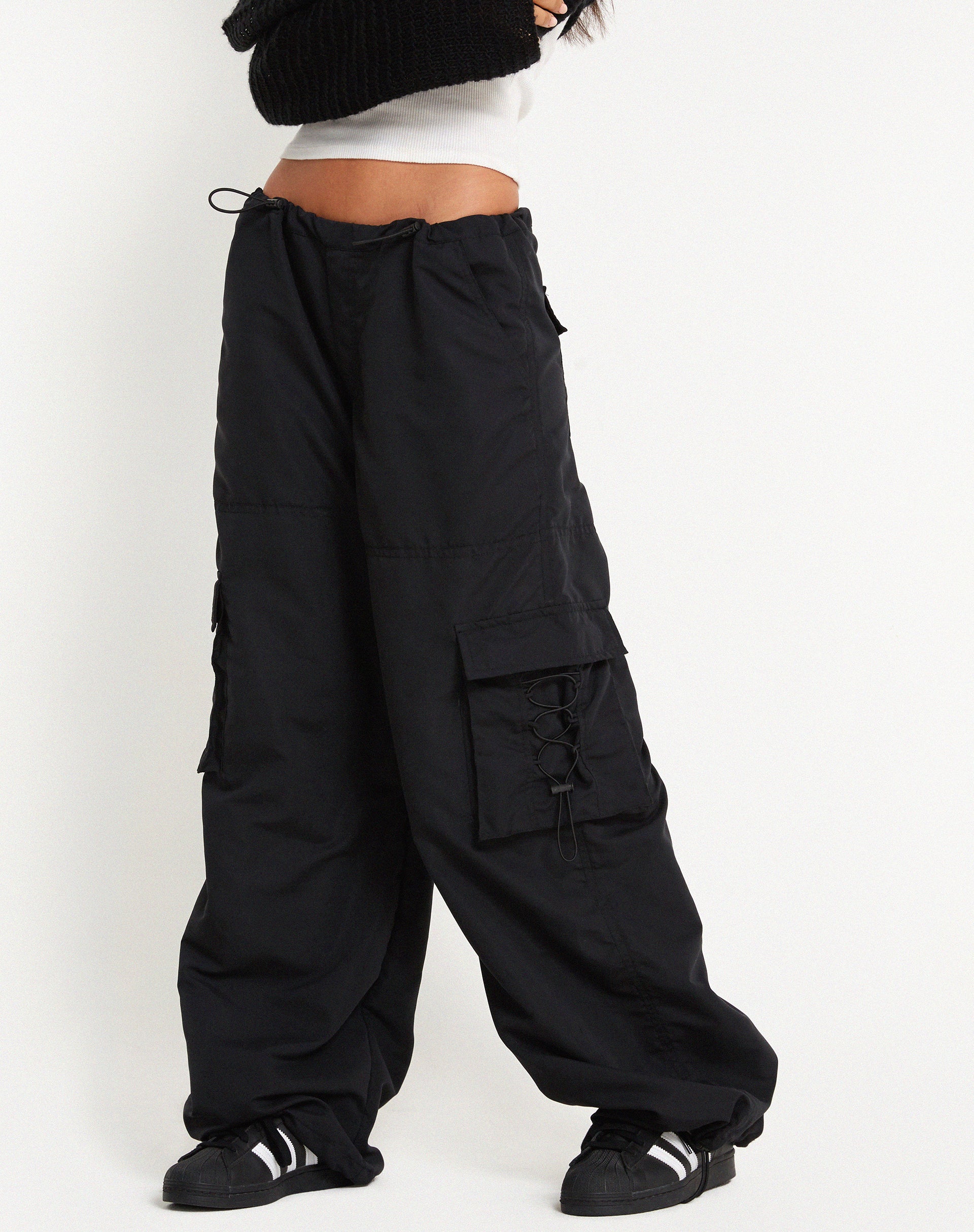 Black Toggle Detail Cargo Trousers