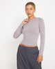 Image of Natari Long Sleeve Crop Top in Check Grey