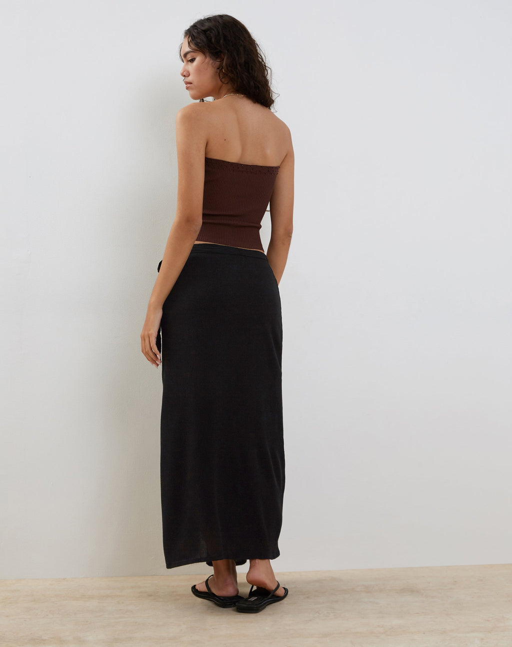 Peria Maxi Wrap Skirt in Black Crinkle