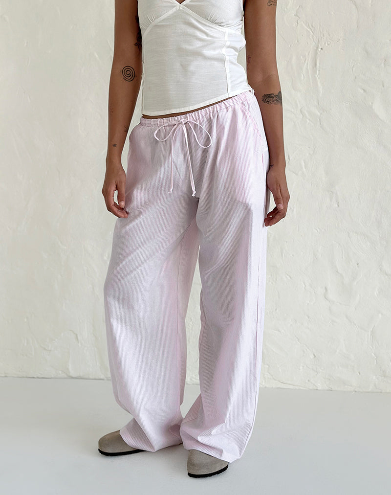 Image of Samir Trouser in Cotton Pink Stripe