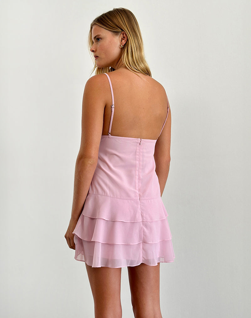 Image of Riasi Ruffle Mini Dress in Chiffon Baby Pink