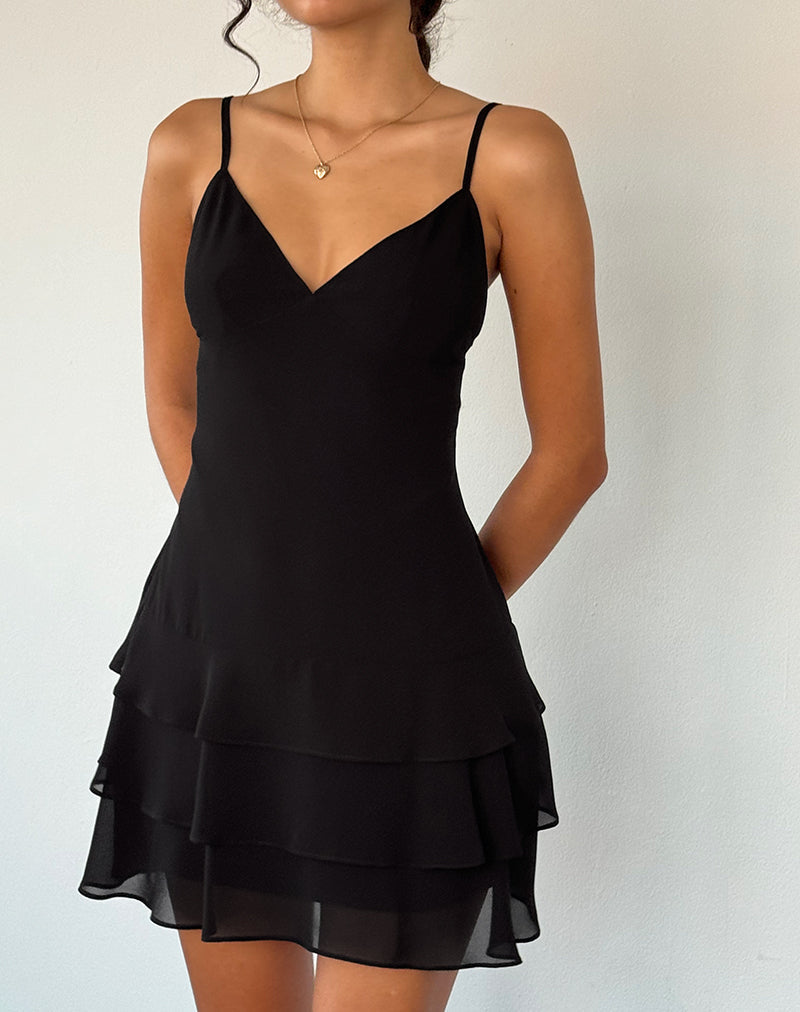 Riasi Ruffle Mini Dress in Chiffon Black