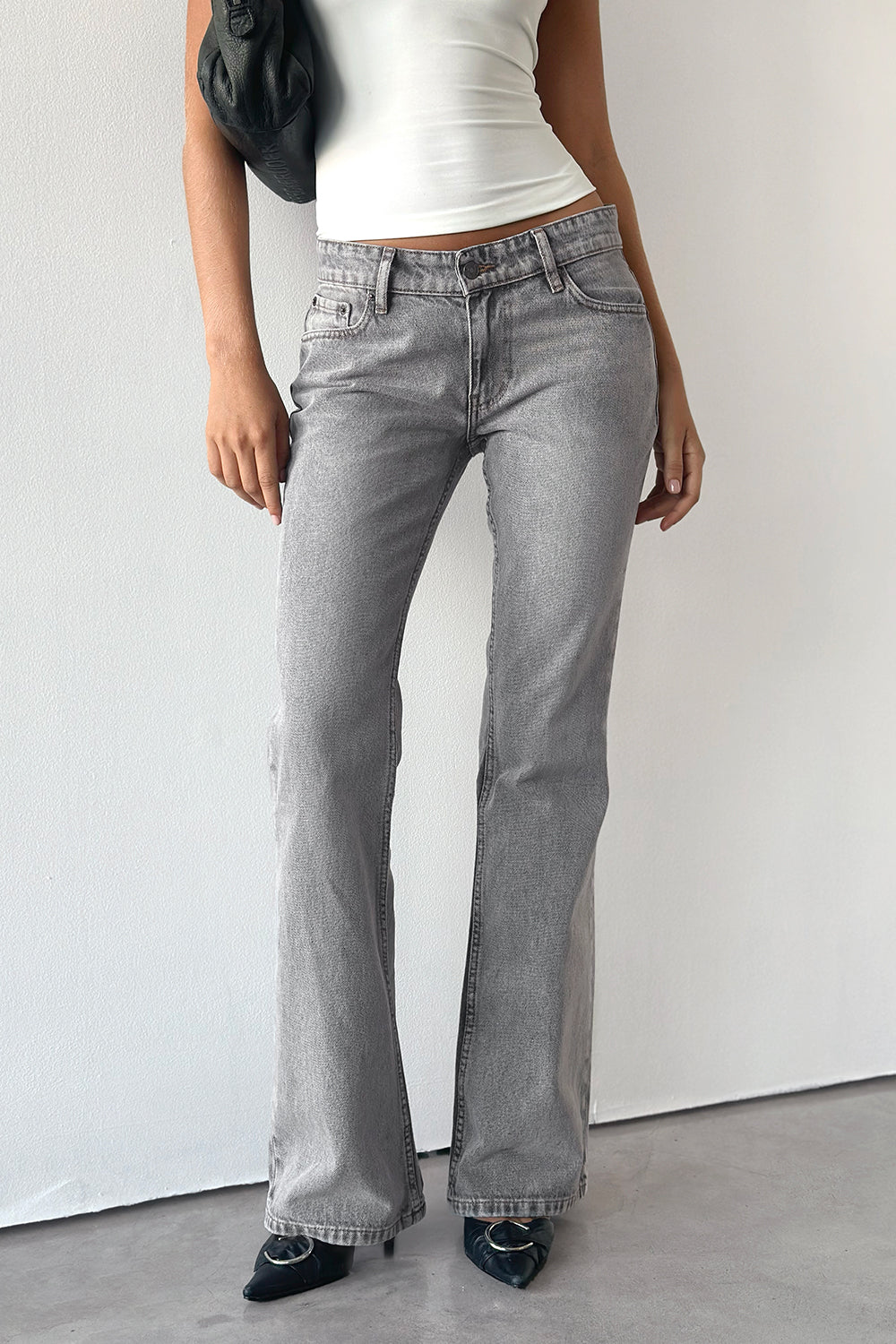 Image of Rigid Low Rise Flare Jeans in Grey Wash