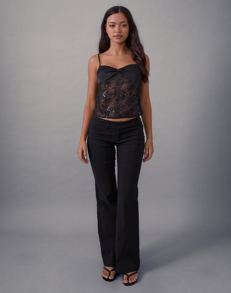 Image of Rikasu Top in Floral Chiffon Sequin Black