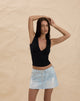 Image of Ripped Raw Hem Denim Mini Skirt in Sky Blue