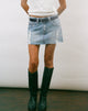 Image of Ripped Raw Hem Denim Mini Skirt in True Blue