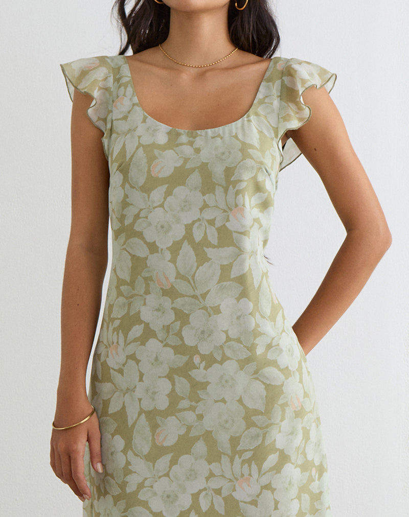 Image of Risala Scoop Midi Dress in Pale Flower Green
