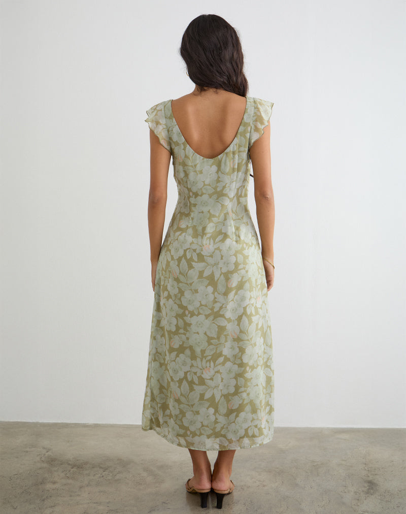 Image of Risala Scoop Midi Dress in Pale Flower Green