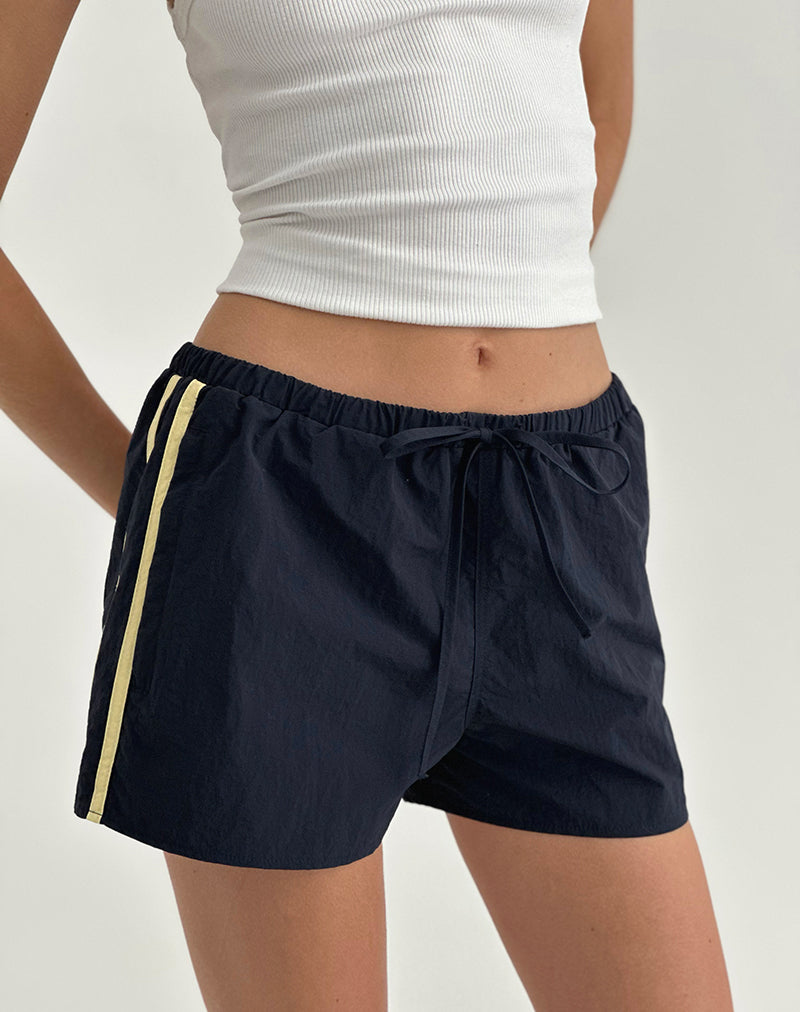 Image of Riu Runner Short in Navy with Yellow Stripe