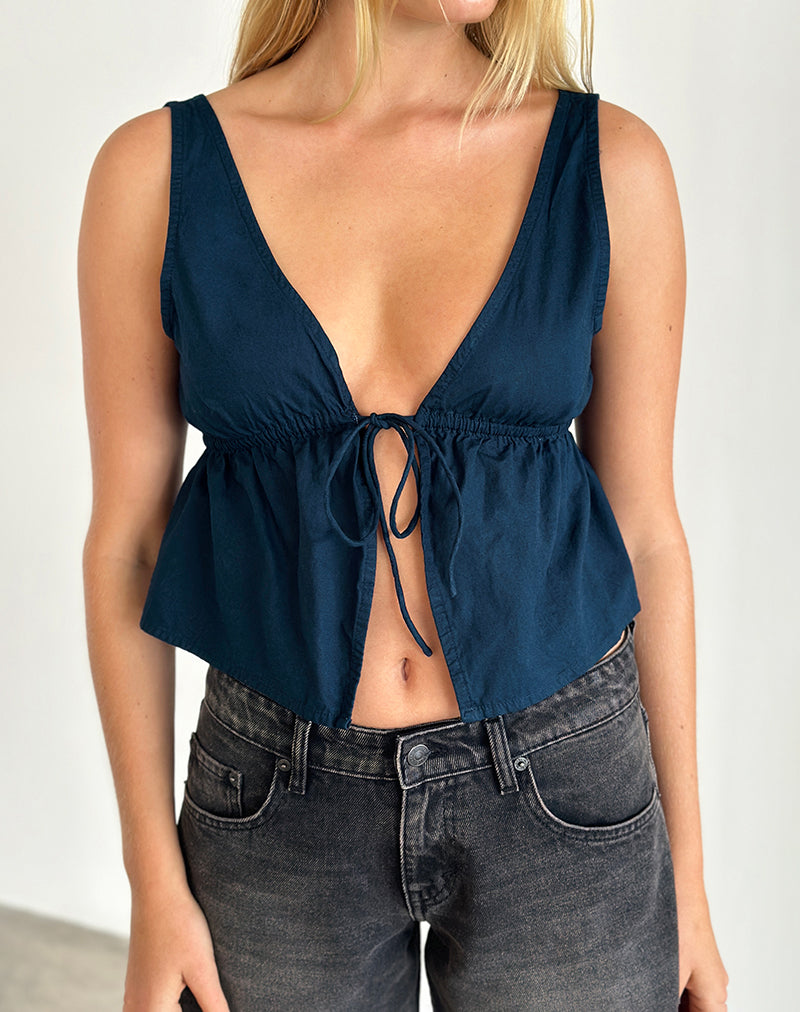 Navy Tie Front Top | Rolia – motelrocks-com-eur