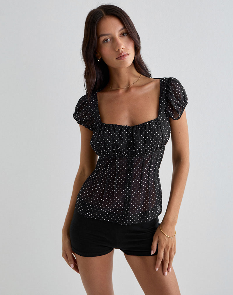 Rolina Blouse in Chiffon Mini Polka Zwart