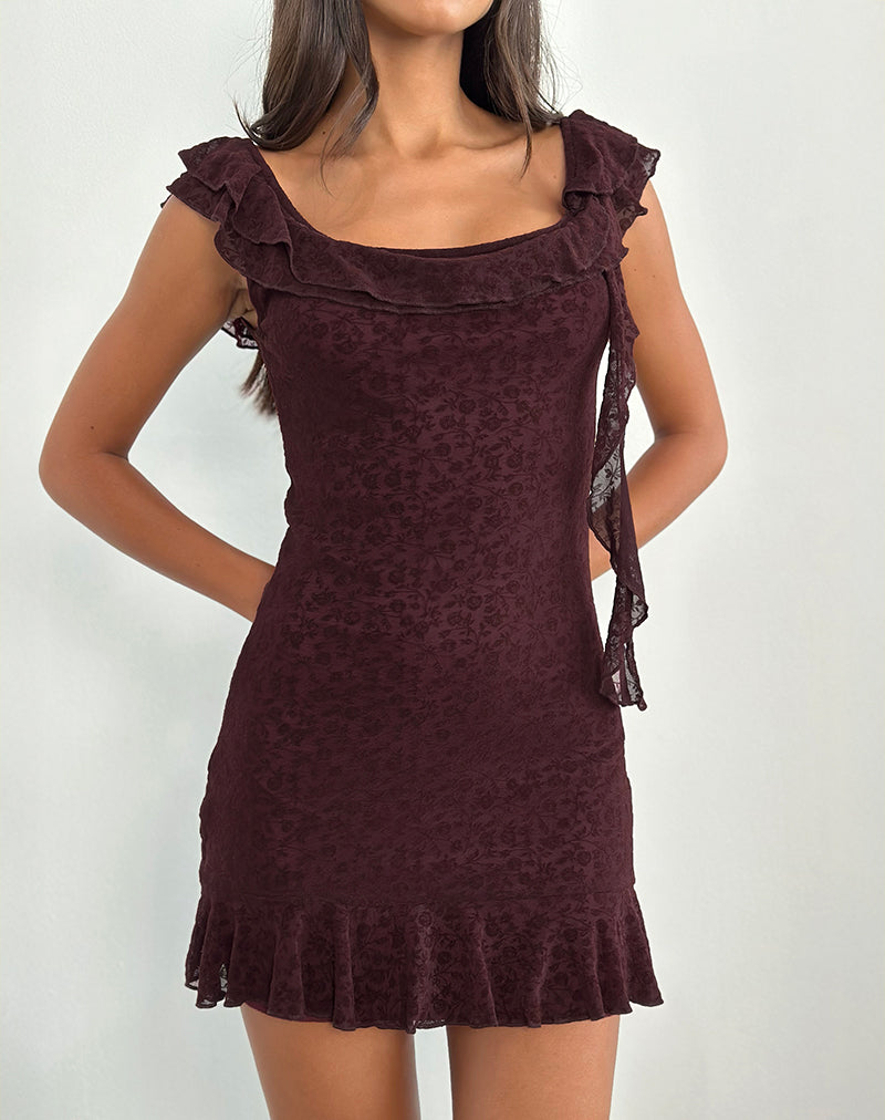 Rolita Mini Dress in Ditsy Flock Burnt Maroon