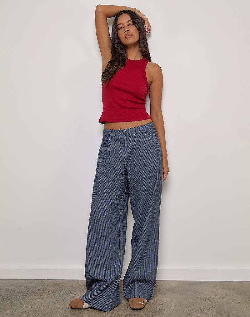 Image of Roomy Extra Wide Low Rise Jeans in Pinstripe Indigo Wash