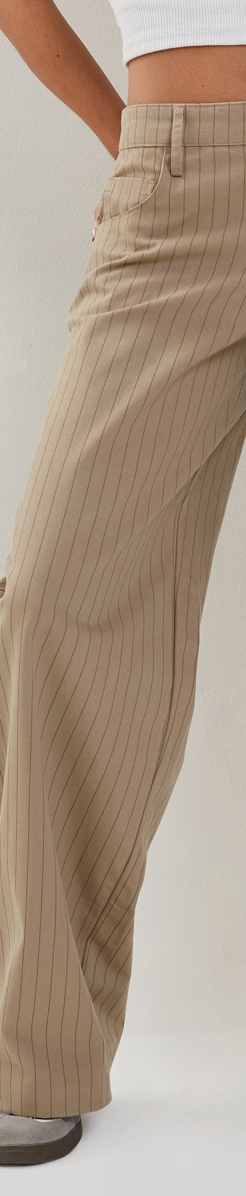 image of Roomy Low Rise Extra Wide Trousers in Pinstripe Stone