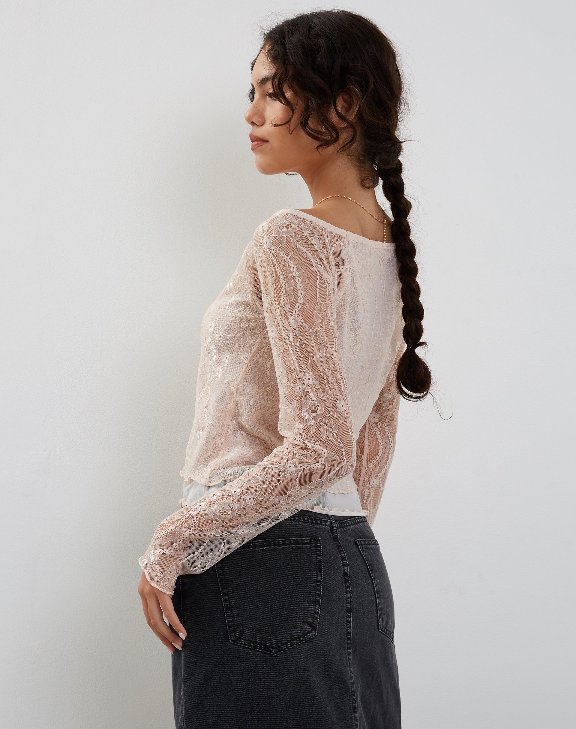Image of Rory Long Sleeve Lace Top in Pink