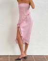 Image of Rosaya Ruffle Rosette Bandeau Midi Dress in Pink Chiffon