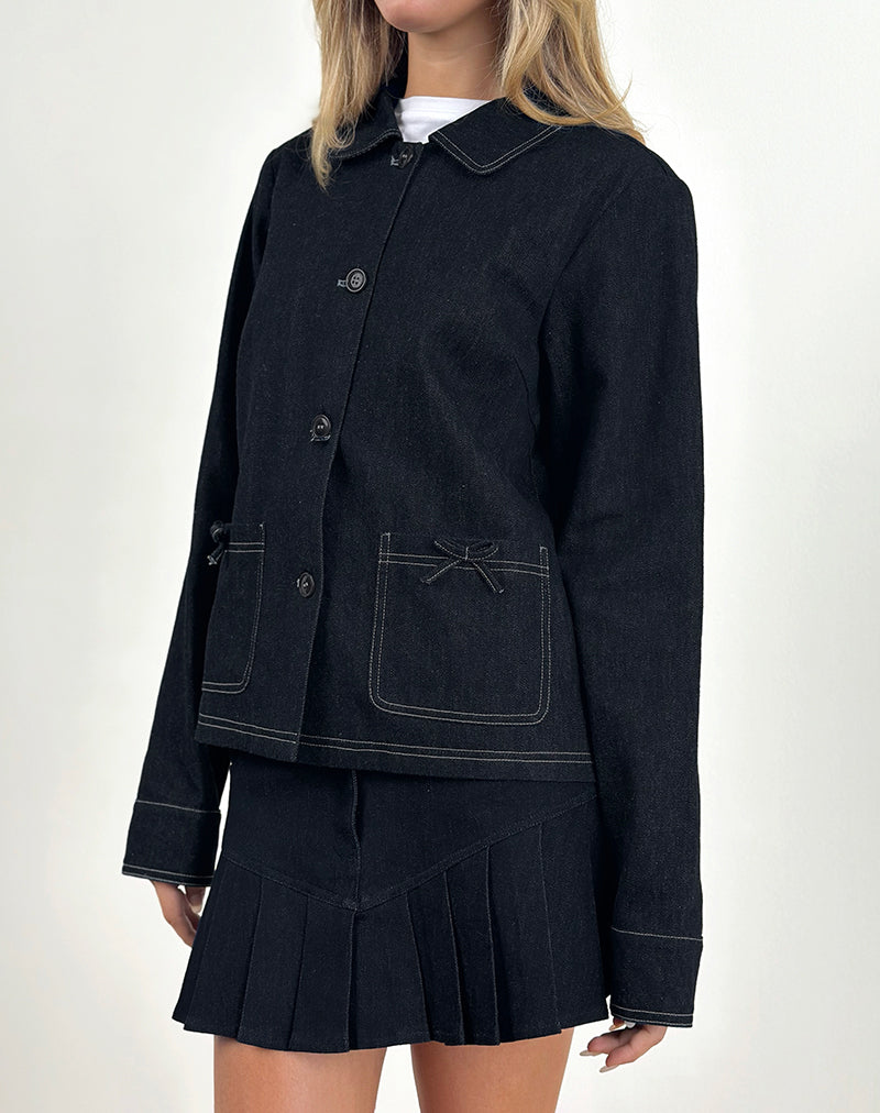 Rosdi Bow Embellished Jacket in Dark Indigo