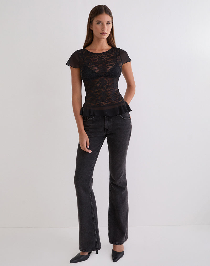 Image of Roselani Ruffle Hem Top in Lace Black