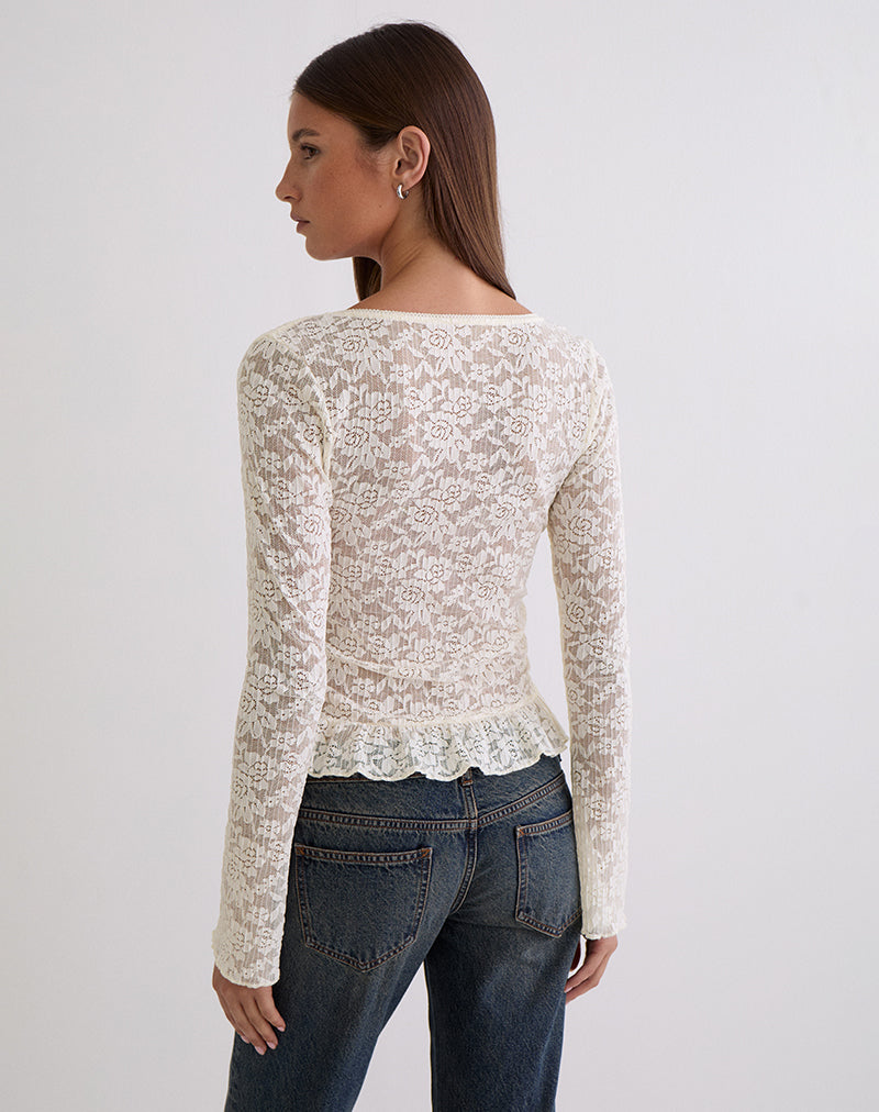 Ivory Lace Keyhole Long Sleeve Top | Roselle – motelrocks-com-eur