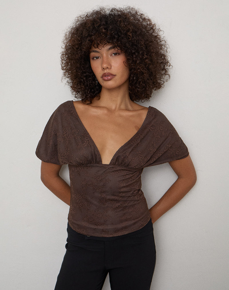 Image of Rovali Top with Tie Back in Lace Chocolate