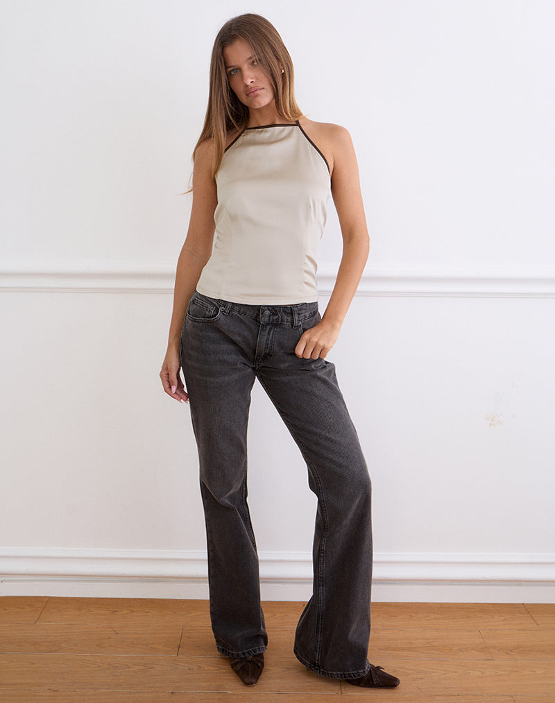 Image of Rovania Backless Halter Top in Satin Champagne