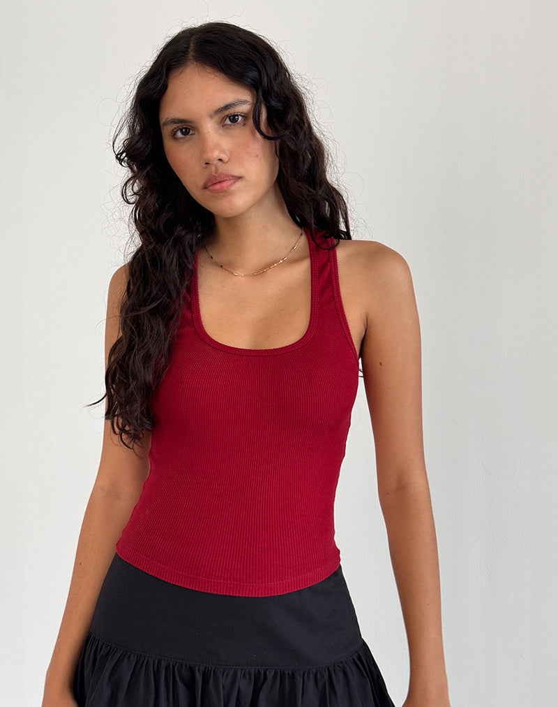 Roxe Ribbed Vest Top in Adrenaline Red