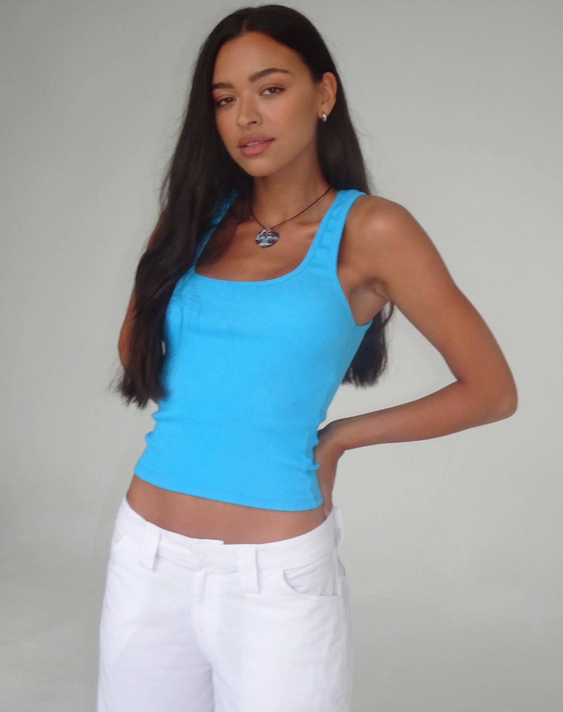 Image of Roxe Ribbed Vest Top in Tropical Blue