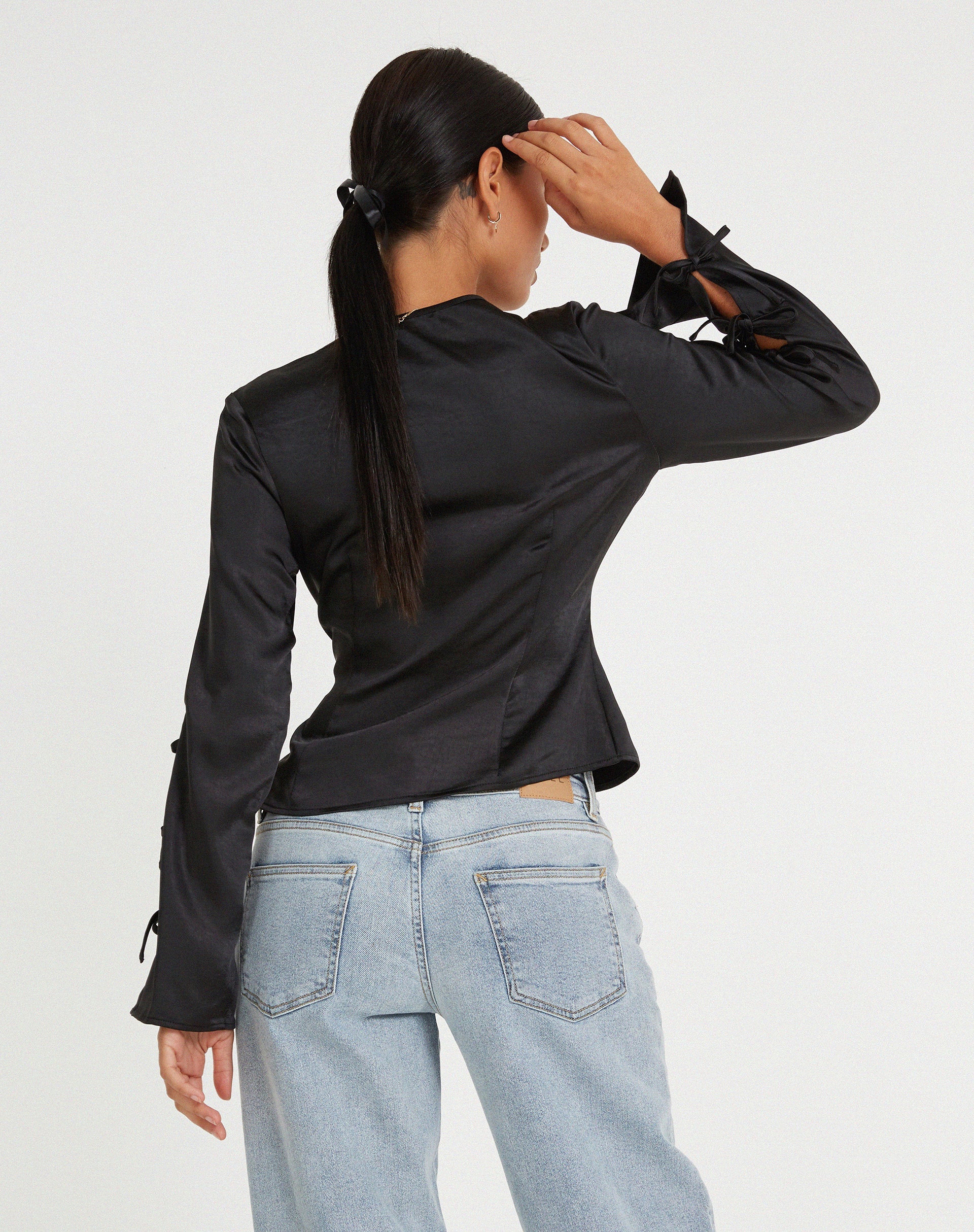 image of Ruhara Long Sleeve Top in Satin Black