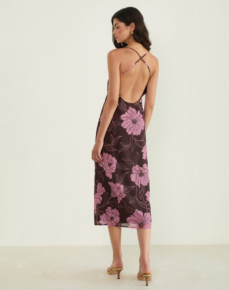 Image of Rujira Cowl Midi Dress in Flare Floral Pink Brown