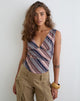 Image of Ruoyu Plunge Top in Mixed Stripe Brown