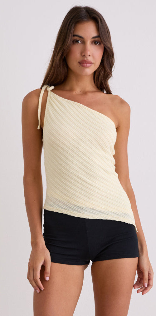 Image of Rusana Top in Sheer Diagonal Knit Buttercream