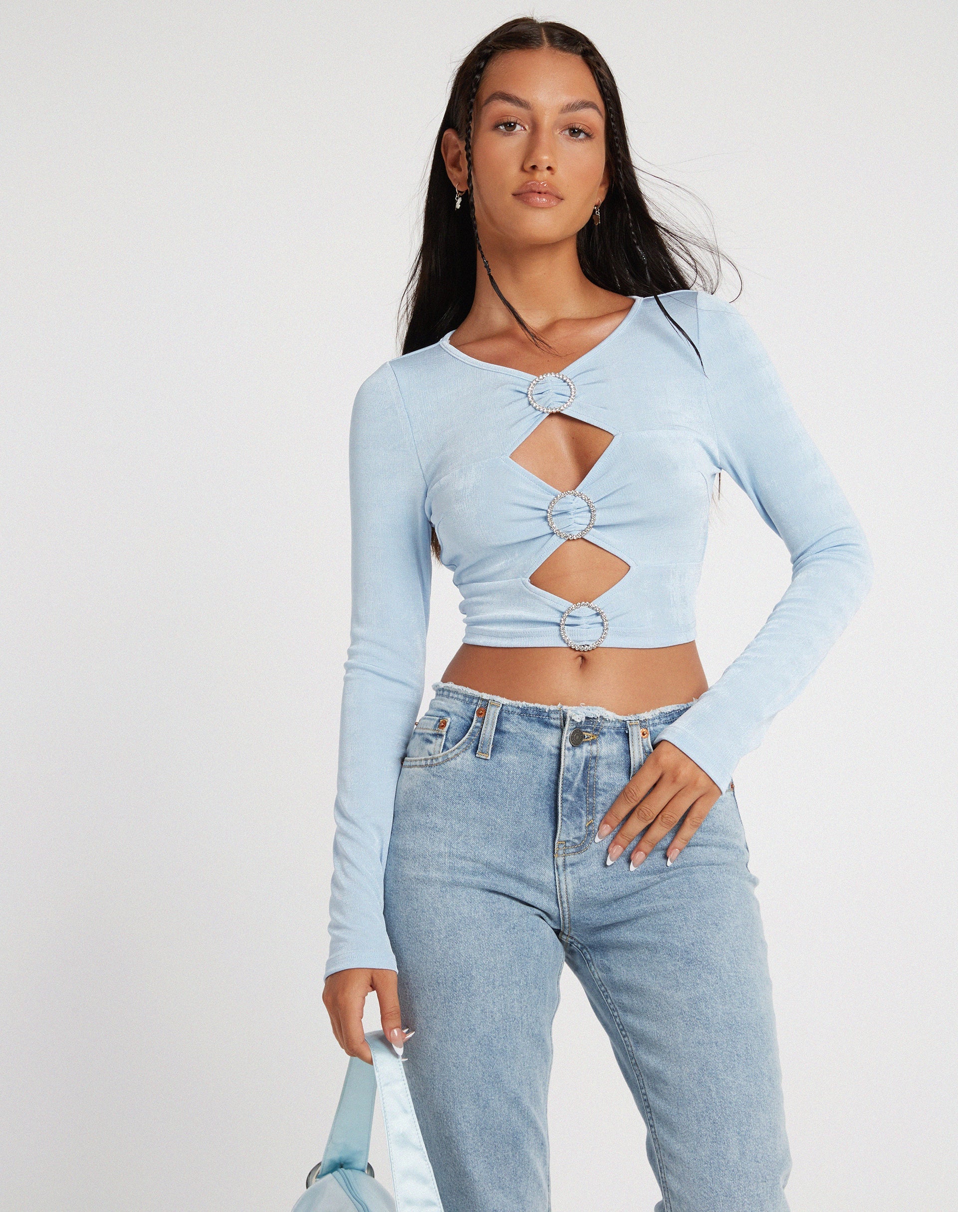 image of Ruti Long Sleeve Top in Crepe Baby Blue