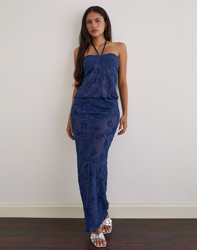 Image of Alphia Maxi Skirt in Sequin Knit Navy