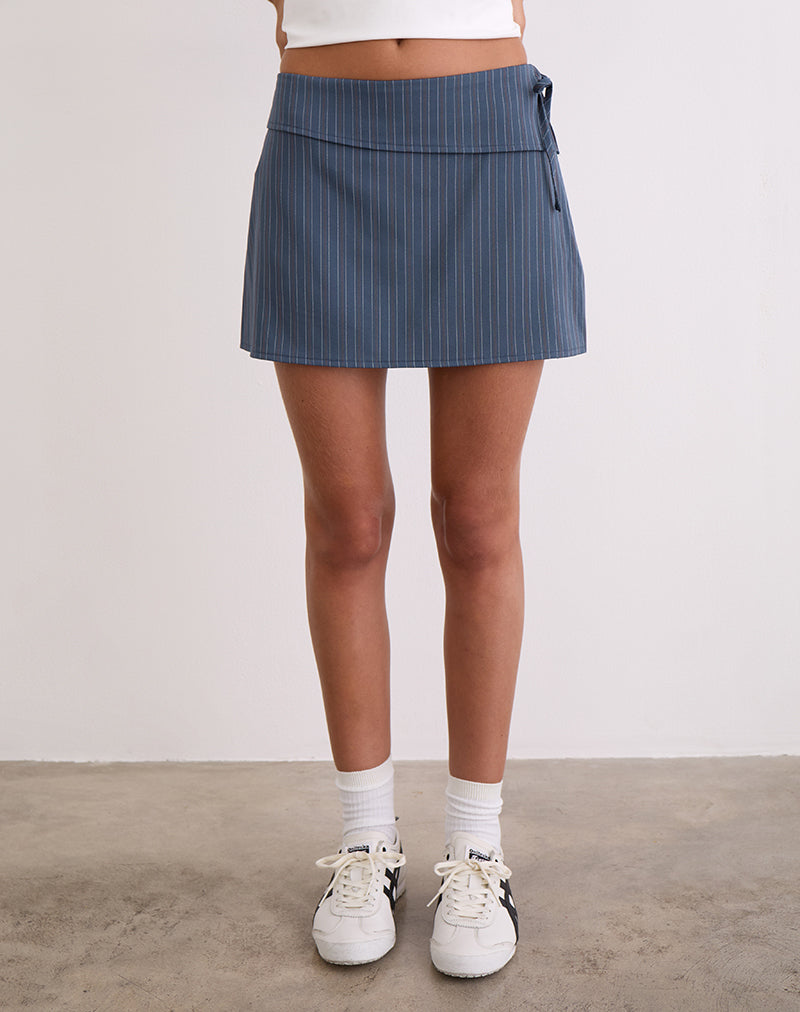Image of Ryker Skort in Stretch Tailoring Pinstripe Navy