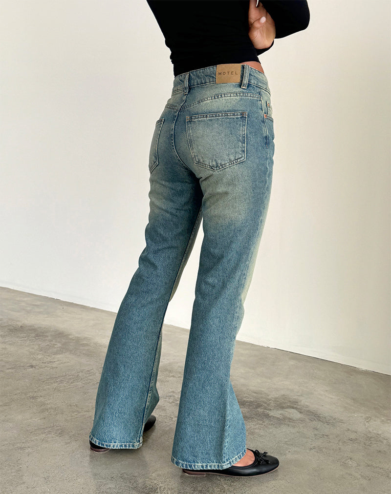 Image of Rigid Low Rise Flare Jeans in Sea Green