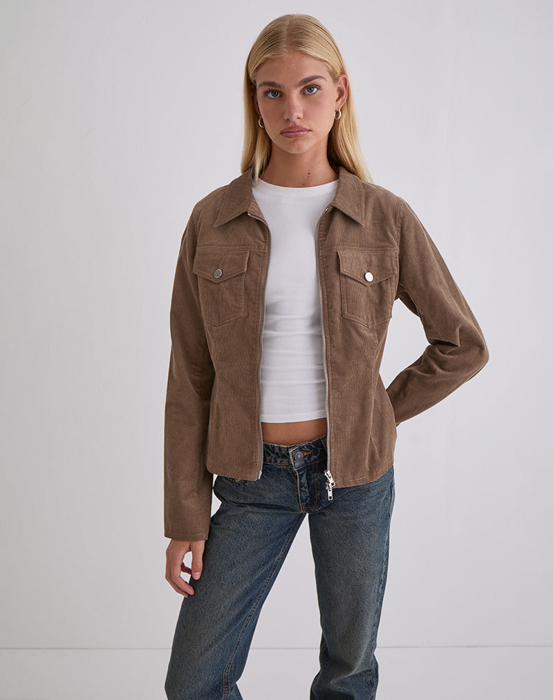 Rohana Fitted Jacket in Baby Cord Walnut Brown