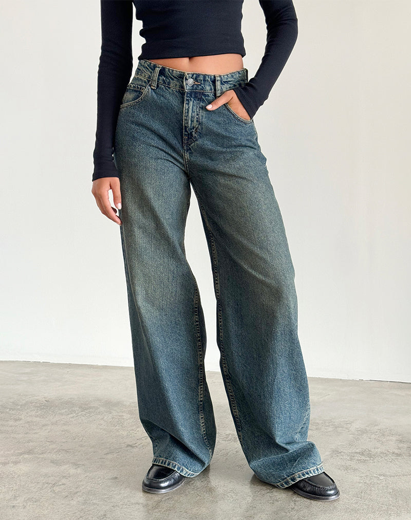 Image of Roomy Extra Wide Jeans in Brown Blue Acid