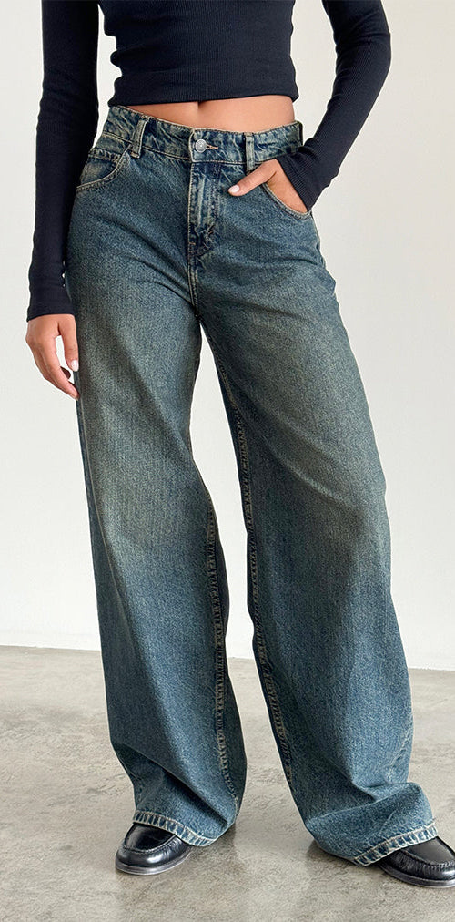 Image of Roomy Extra Wide Jeans in Brown Blue Acid