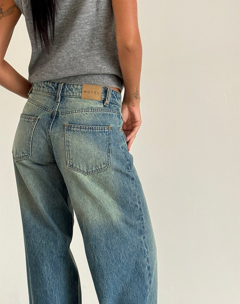 Image of Roomy Extra Wide Low Rise Jeans in Sea Green