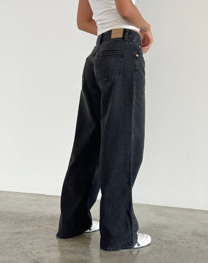 Image of Roomy Extra Wide Low Rise Jeans in Washed Black