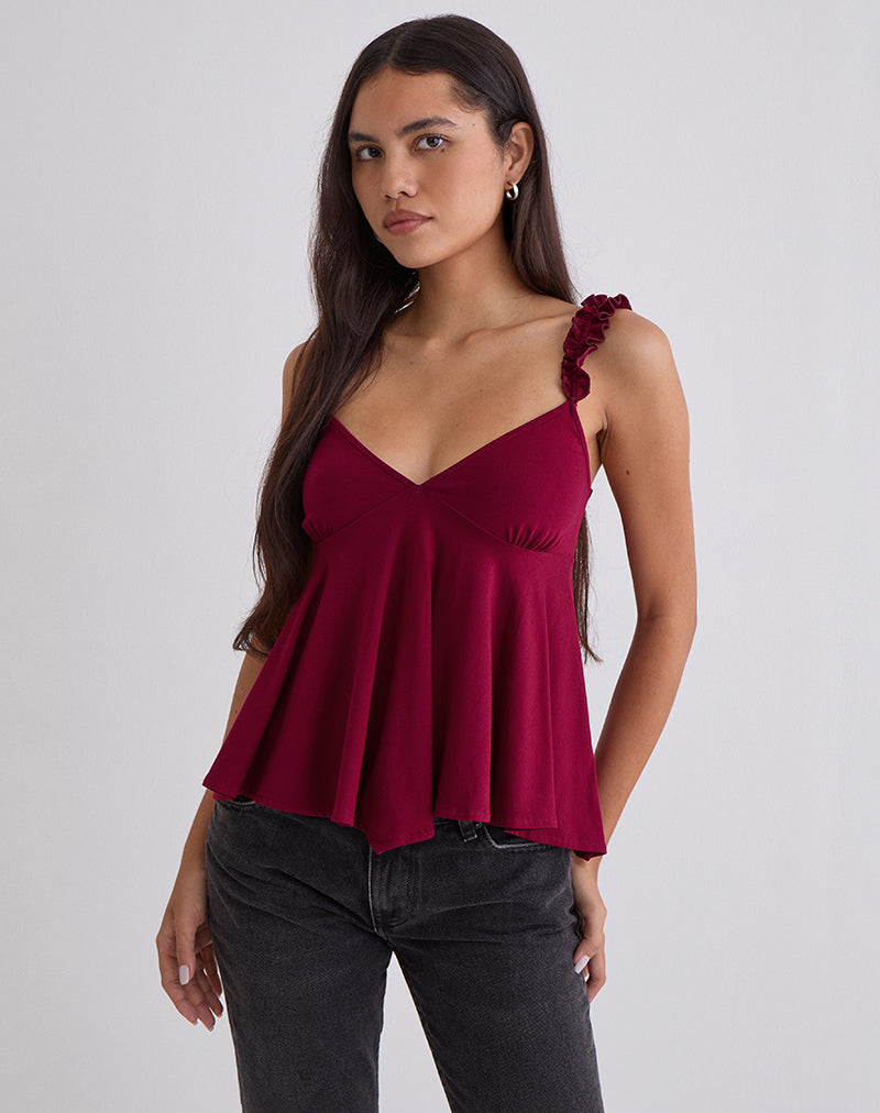Sable Floaty Cami Top aus Jersey in Burgunderrot