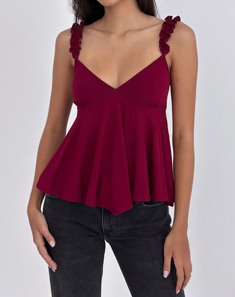 Sable Floaty Cami Top aus Jersey in Burgunderrot