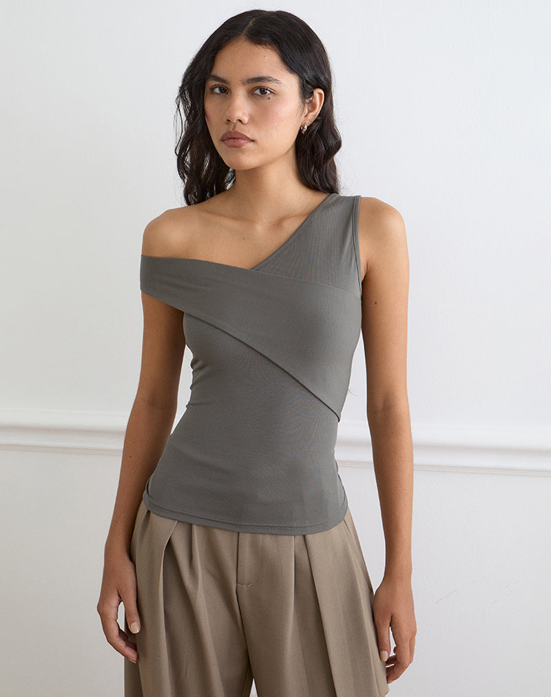 Image of Sahar Top in Ribbed Warm Grey Eco Lyocell