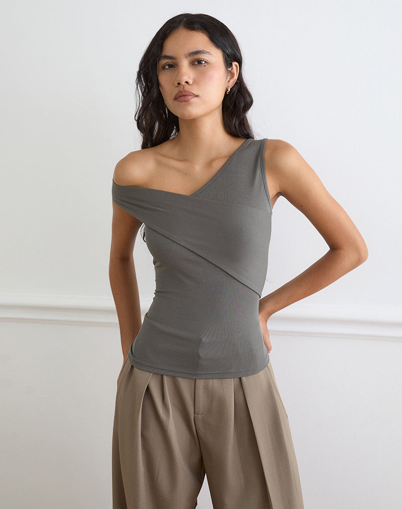 Sahar Top in Ribbed Warm Grey Eco Lyocell