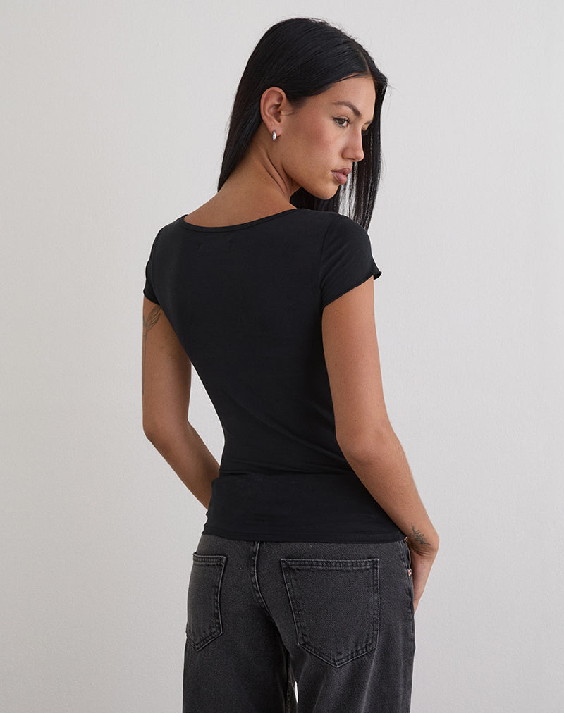 Image of Saiba Cap Sleeve Top in Cupro Black